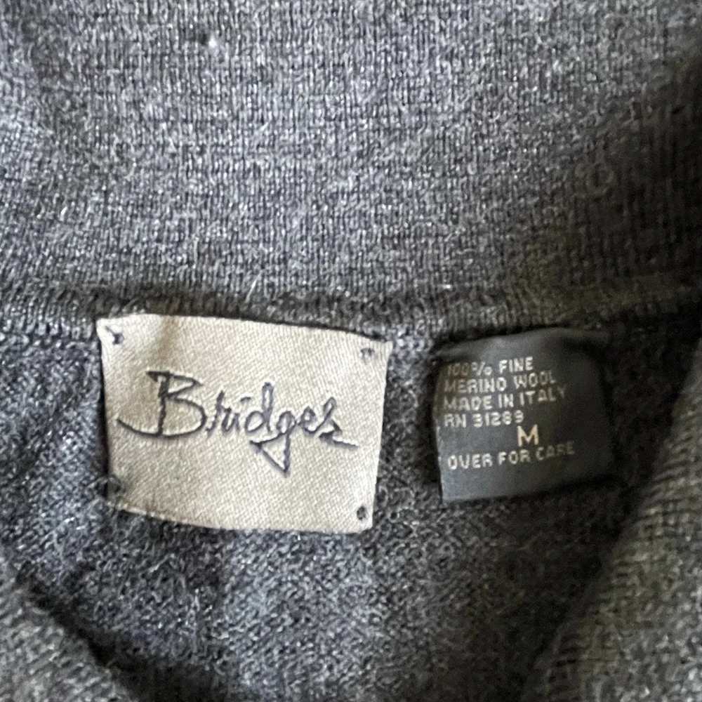 Bridges Sweater Mens 100% Fine Merino Wool Medium Button Collared Charcoal Gray